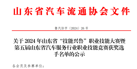 第五届山东省汽车服务行业职业技能竞赛获奖选手名单公示